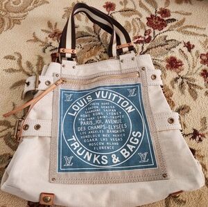 Louis Vuitton Canvas Tote Bag with Blue Print